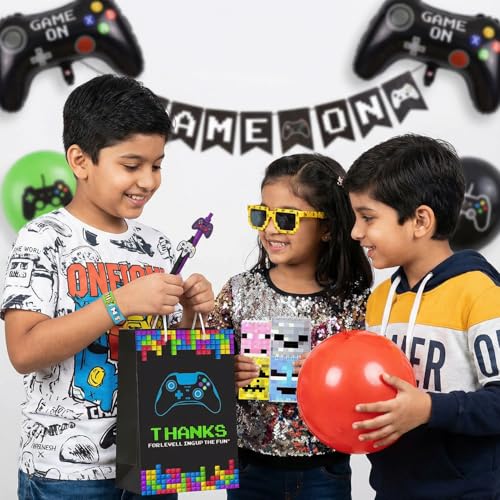 Image of Party Propz Return Gifts for Birthday - 60 Pcs, Game Theme Return Gift For Kids Age 6-10,Pinch Balloon,Pen, Pixel Eyeglasses,Diary,Slap Bands,Stationary Kit Return Gift For Kids Age 10-12