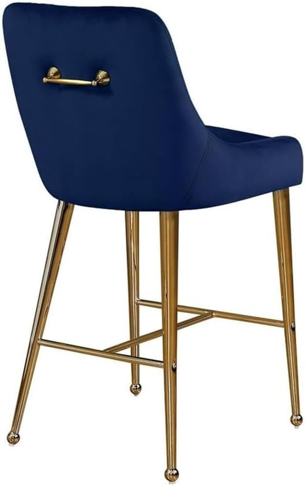HomeStock African Artifacts Modern, Contemporary Velvet Upholstered Counter Stool with Polished Gold Metal Legs, Set of 2, 23" W x 21" D x 40" H, Ideal for Bar and Pub Height Tables Navy