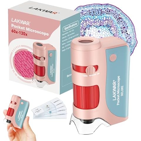 60x-120x Mini Pocket Microscope for Kids Adults, Portable Handheld Microscope with Microscope Slides, Miniscope Portable Microscope for Kids Little Scientist Students School Minilabsters Education Cover