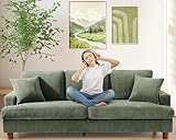 87in Corduroy Couch, Kidirect Sofa No Tool Assembly, Comfy Couches for Living Room 21in Deeper Seats, Corduroy Sofas for Living Room with 2 Pillows, Oversized Loveseat Sofa, Boho Love Seat Green Couch