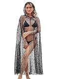 GORAIS Women's Hooded Cape Spider Web Long Halloween Cloak Cosplay Costumes Adult Robe for Dresses Black