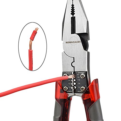 Lineman's Pliers, Combination Pliers with Wire Stripper/Crimper/Cutter Function, Heavy Duty Side Cutting High-Leverage Plier, 8 inch NEWACALOX