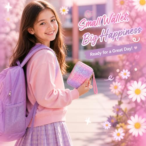 Image of AACKS Flower Wallets with Strap Little Girls Flower Coin Pouch Small Cute Wallet for Teen Girls with Coin Pocket Cherry Fruit Wallet