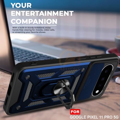 Image of Armor Bumper Back Cover Case for Google Pixel 11 /11 pro 5G Rotating Camera Cover, Ring Holder & Kickstand | Heavy Duty & 360 Degree Protection Back Cover for (Black)