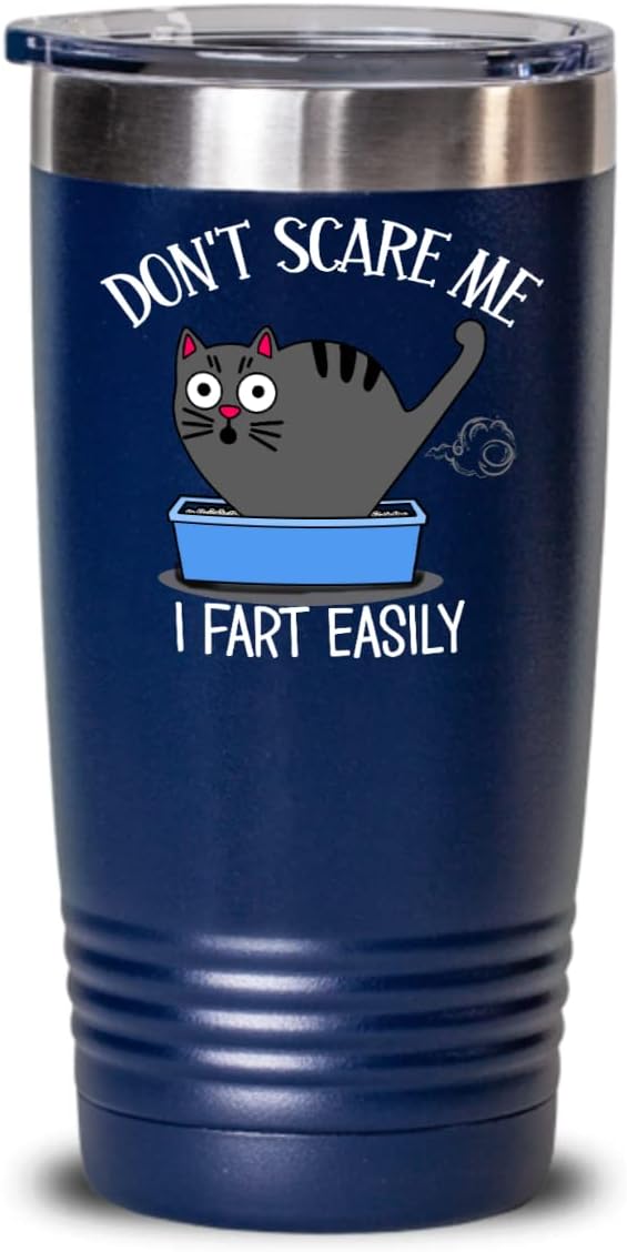 Dont Scare Me I Fart Easily Tumbler for Husband Boyfriend Funny Black Cat Gag Jokes for Dad Fathers Day Birthday Ideas 20 or 30oz Hot Cold Cup Coffee