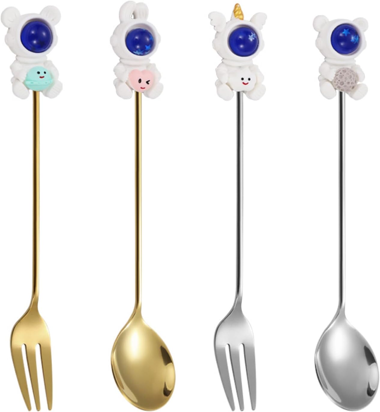 2PC- stainless steel cartoon spoon household fresh and exquisite personality-pink love-natural fork