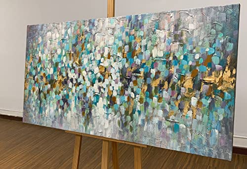 V-Inspire Art,24X48 Inch Modern Canvas Texture Wall Art 100% Hand Drawn Mosaic Grid Abstract Oil Painting With Bright Colors And Rich Layers For Home Decorations #TOP2