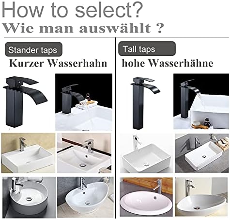Matt Black Basin Mixer Taps, Tall Waterfall Bathroom Sink Taps, Single Lever Handle Countertop Washbasin Mixer Tap