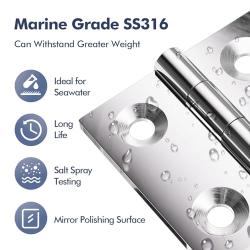1.5" x 1.5" Boat Hinges,316 Stainless Steel Marine Grade Heavy Duty Casting Boat Hatch Cabinet Door Hinge 2 Pcs with Screws by METRAXION - Image 3