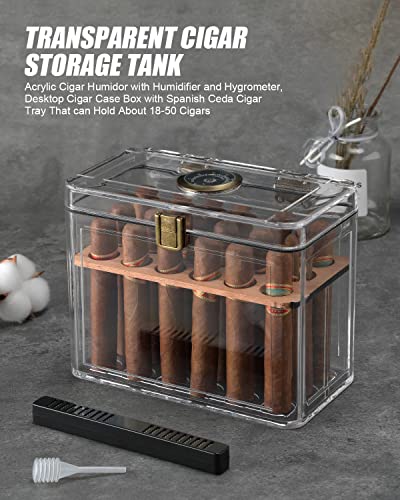 Fankai Cigar Humidors, Acrylic Humidor Cigar Box, Cigar Accessories With Hygrometer&Humidifier, Cigar Gifts For Men, Humidor With Cedar Wood Tray, Cigar Case Fits 18-50 Cigars, Cigar Box Gift #TOP5