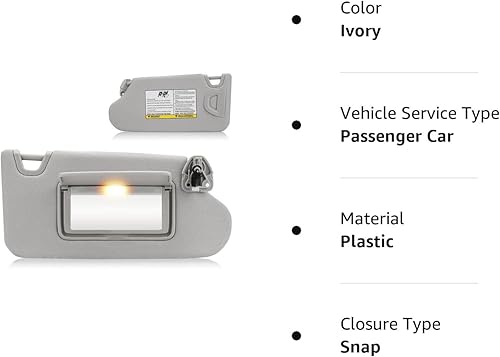 Miniatura 7 de Visera solar con luz de tocador para Nissan Altima 2013-2018 sin techo solar, repuesto para parasol gris del lado derecho del pasajero 96400-3TA2A