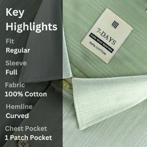 Image of 7-DAYS Men's Premium Formal Shirts - Regular Fit, Full Sleeve, 100% Pure Cotton, Self-Design, with Pocket - Stylish Office Shirts for Men