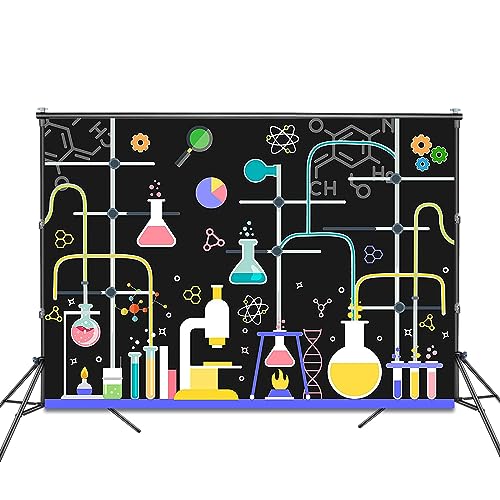 Fitumiw Chemical Science Birthday Party Backdrop 8x6ft Chemical Experiments Science Party Decorations Background for Kids Chemistry Lab Mad Scientist Equipment Science Research Banner - Thumbnail 2