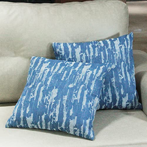 Kakouvik 18" Pack Of 2 Denim Throw Pillow Covers Personality Design Pillow Cover Decorative For Livingroom Sofa Square Pillowcase Soft Solid Cushion Case For Spring Sofa Bedroom Car Yarn Jacquard Blue #TOP5