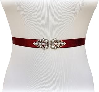Red Burgundy Elastic Silver Jeweled Pearly Waist Belt  Sizes XS to XL - Compare price