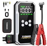 YUSMAN Arrancador de Baterias de Coche con Compresor de Aire, 12V 9000A Arrancador Coche Portatil con Inflador de 160 PSI (para All Gasolina o 10.0L Diesel), Linterna LED de Emergencia
