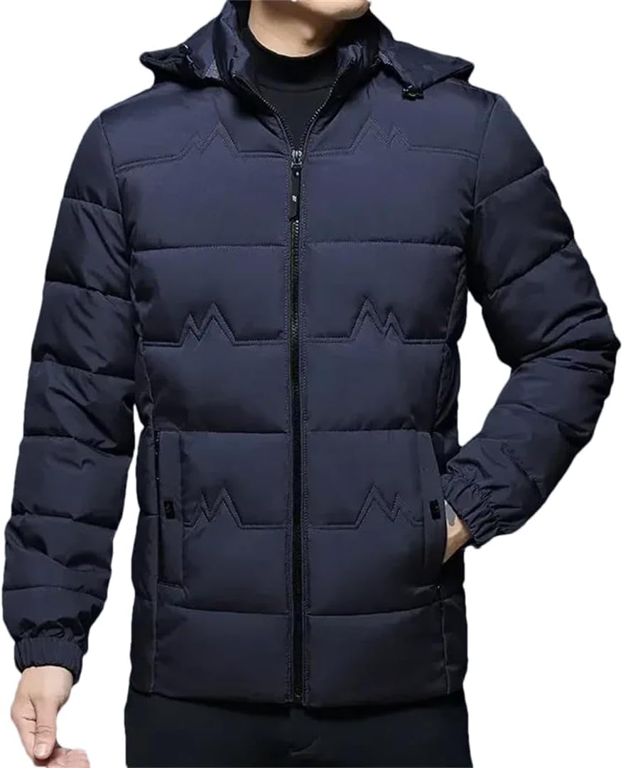 Wjnvfioo Casual Down Jackets for Men Hooded Solid Padded Coat Winter Warm Outerwear