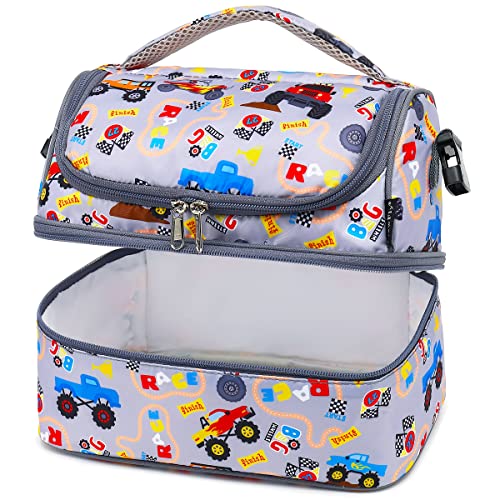 Flowfly Double Decker Cooler Insulated Lunch Bag Large Tote For Boys, Girls, Men, Women, With Adjustable Strap (Truck) #TOP6