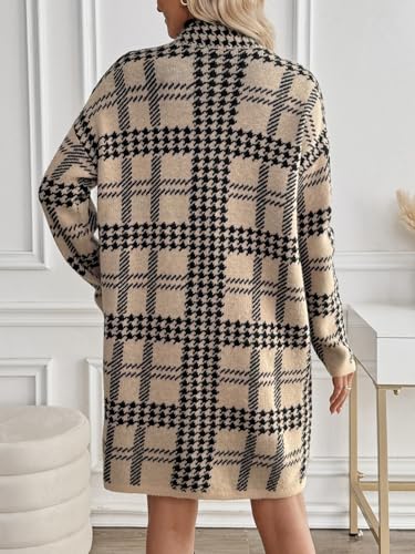 Womens Oversized Thick Houndstooth Pocket Long Cardigan Fall 2024 Ladies Dressy Casual Open Front Sweater Coats3