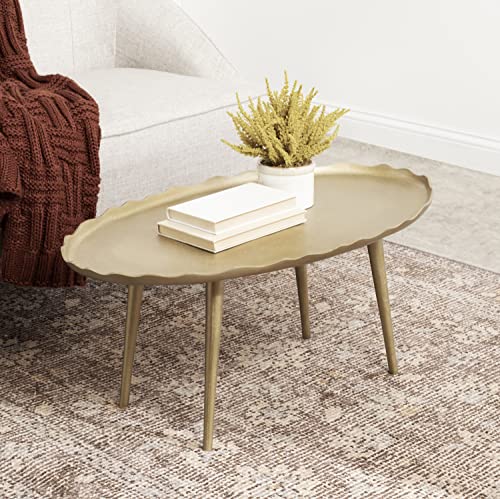 Kate and Laurel Alessia Modern Glam Oval Coffee Table, 34 x 20 x 15, Gold, Metal Living Room Table for Storage and Display with Antique Deckled Edge Detailing by Kate and Laurel - Used condition - Image 4