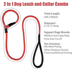 Strong Slip Rope Dog Training Leash (4ft) - Heavy Duty Durable Braided Nylon Lead with Rubber Stopper & Padded Handle - No Pull Walking Climbing for Medium Large Dogs (Red, 1/2" x 4ft) Strong Slip Rope Dog Training Leash (4ft) – Heavy Duty Durable Braided Nylon Lead with Rubber Stopper & Padded Handle – No Pull Walking Climbing for Medium Large Dogs (Red, 1/2″ x 4ft)