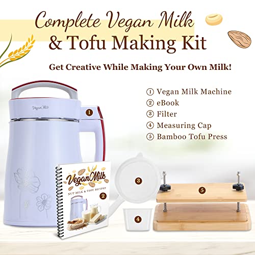 Soy Milk Maker Machine - 5 in 1 Vegan Nut Milk Maker - Nut Milk Machine Works As: Almond Milk Maker, Oat Milk Maker, Soymilk Machine, & Soup Maker Machine. Includes Tofu Making Kit w/ Tofu Press & Recipe eBook for Nut Milk & Tofu