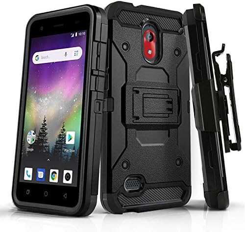 CasemartUSA Phone Case for [COOLPAD ILLUMINA (CP3310)], [Tank Series][Black] Shockproof Defender Cover with Kickstand & Belt Clip Holster for Coolpad Illumina (Virgin Mobile, Boost Mobile)