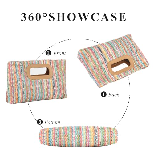 Image of Fecialy Straw Clutch Top Handle Clutch Handbags for Women Raffia Evening Bag Woven Beach Summer Bag Crossbody Purse