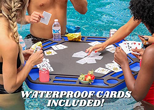 Polar Whale Floating Large Poker Table Blue and Black Game Tray for Pool or Beach Party Float Lounge Durable Foam 40.5 Inch Chip Slots Drink Holders with Waterproof Playing Cards Deck UV Resistant