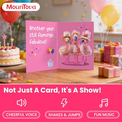 Image of Flamingo Birthday Card with Sound & Motion, Pop Up Humorous Birthday Cards for Women, Mom, Sister, Bestie, Musical Birthday Card Includes Envelope, 5.9 x 7.9 inches