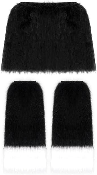 Furry Skirt, Fur Skirt,Faux Fur Women A Line Mini Skirt Furry Leg Warmer Boot Cuff Cover for Halloween Cosplay Costumes