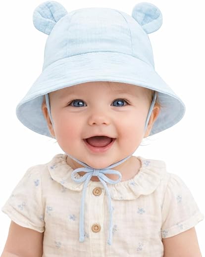 SNOWIE SOFT® Cap for Baby Girl 0-12 Months, Sun Hats for Baby Toddler Girls, Windproof Summer Hat with Chin Strap Bucket H...