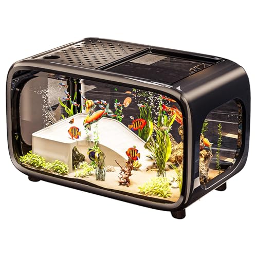 Aquarium Komplettset mit LED-Beleuchtung, integrierter Pumpe und Filter, 24x17x29 cm Glasbecken, 8 Liter, Weiß,...