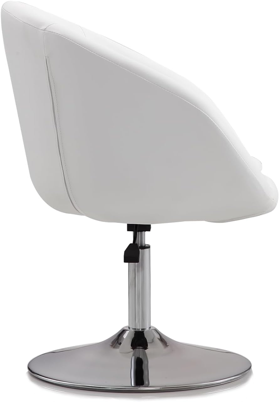 Manhattan Comfort Hopper Adjustable Swivel Accent Chair with 360° Turn, Upholstered Seat, Polished Chrome Base, Modern Bowl Design for Home Office and Living Room, White