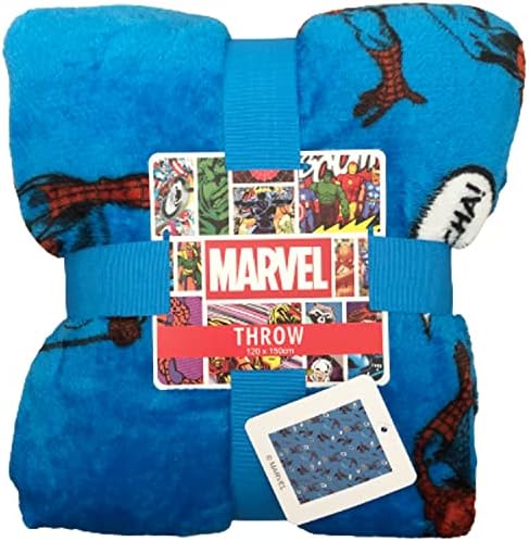 Primark Home Marvel Superheroes Spiderman Blanket - The Avengers - Super Soft Fleece Lined, Officially Licensed Disney Blue