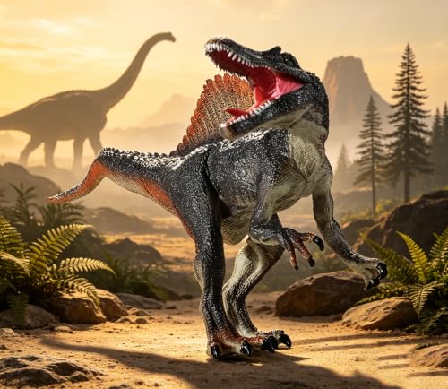 Image of 2Pcs Dinosaur Set, 12.2 inch Spinosaurus and 12.2 inch Realistic T-rex, Educational Dinosaur Action Figure Wildlife Animal Model, Great for Collector, Party Favor, Birthday Gifts