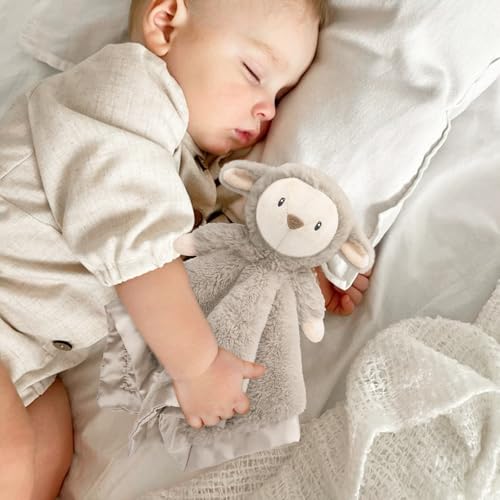 Image of Lamb Baby Security Blanket for Boys Girls, Lovey Fluffy Snuggle Toy Great Shower Gift for Baby Newborn Plush Stuffed Animal, Brown 13.5 Inch