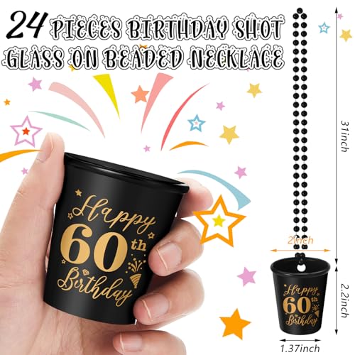 Sureio 24 Pcs 60th Birthday Party Favors Shot Glass Necklaces for Women Men by Sureio - Used condition - Image 2