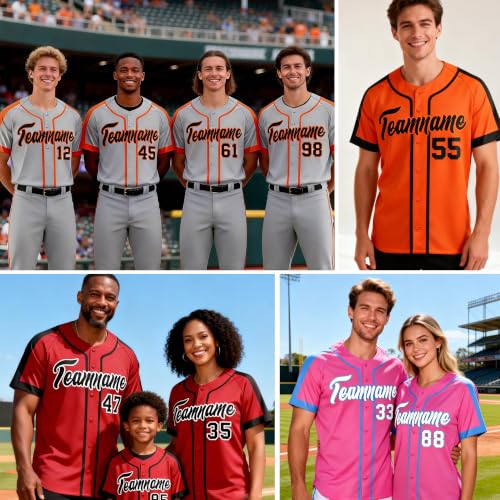 Jerseys personalizados de béisbol con mangas cortas para adultos y jóvenes miniatura 2