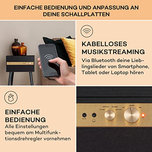 Auna Plattenspieler mit Lautsprecher, Plattenspieler mit Bluetooth & Standfüßen...
