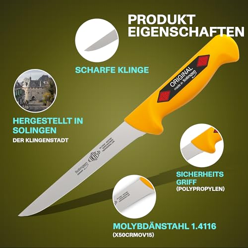 Foto von EIKASO Solingen Germany Metzgermesser Set Schlachtermesser-Set 3-Teilig Profi Messerset aus Molybdänstahl 1.4116 eisgehärtet mit rutschfestem Griff für Profis und Privat (Gelb)