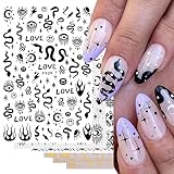 Gothic Nail Stickers for Easter, 3D Self-Adhesive Black Gold Star Snake Moon Flame Nail Art Stickers