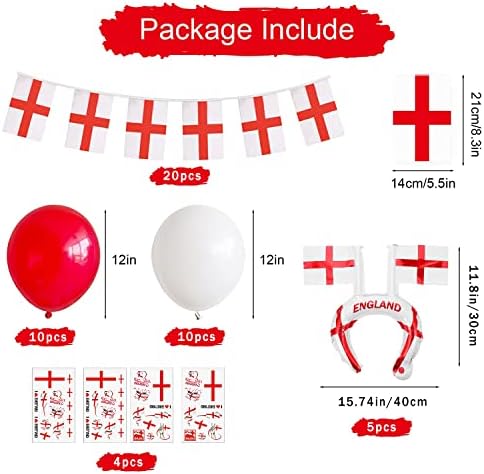 FullGen England Flags Bunting, World Cup Decorations 2022, World Cup Bunting with 20 balloons for Bars party, Football Match