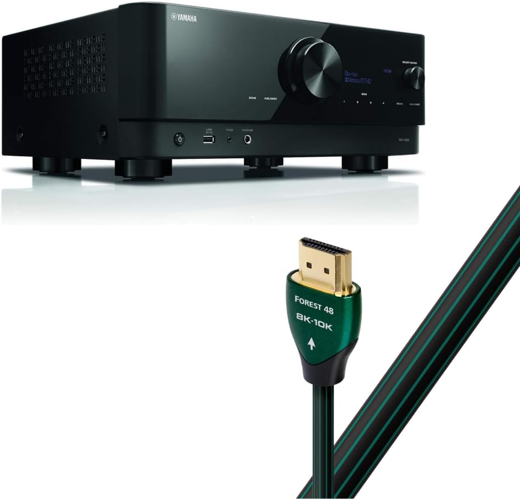 Yamaha RX-V6A 7.1-Channel AV Receiver with MusicCast ADQ Forest 2.25m 8K-10K 48Gbps HDMI Cable (7.4ft) Bundle