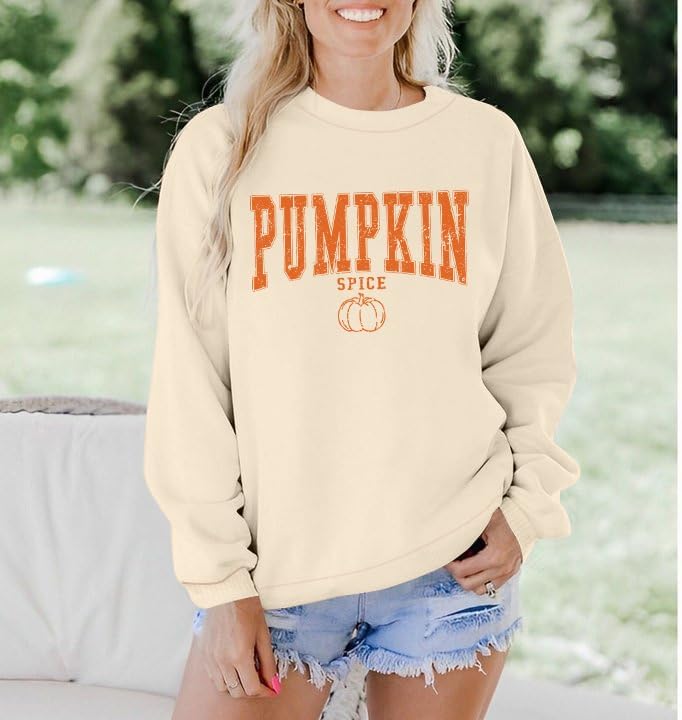 Thanksgiving Pumpkin Sweatshirts Womens Pumpkin Letter Graphic Sweater Fall Thankful Long Sleeve Pullover Tops - Image 2