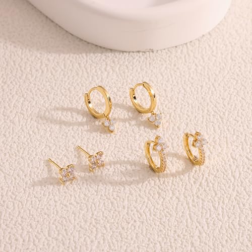 Image of Freekiss 3 Pairs Gold Hoop Earrings Set: Dainty Stud Earrings Trendy Small 14K Gold Plated Hypoallergenic Dangle Cartilage Huggie Hoop Earrings for Women Gold Jewelry for Women Gifts