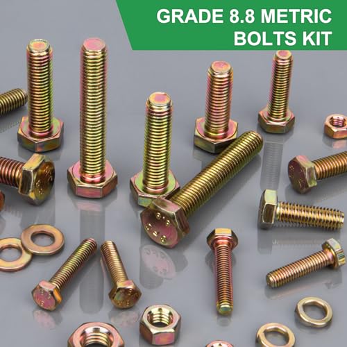 foliv 907pcs grade 88 metric bolt assortment m4 m5 m6 m8 heavy duty bolts and nuts kit yellow zinc plated length from 12-30mm