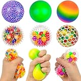 6 Stück Stressbälle, Regenbogen Squeeze Bälle, Squishy Antistressball, Mesh Sensory Stressballs, Bunte Anti Stress Squeeze Traubenbälle für Kinder Erwachsene Angst Abbauen & Beruhigung