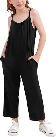 GORLYA Girls Sleeveless Casual Jumpsuit Rompers Straight Wide Leg Pants Outfits for 4-14T
