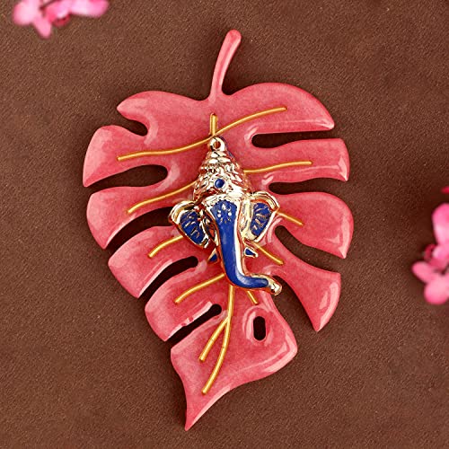 SATVIK 1Pc Resin Pan Patta Ganesh Decorative Wall Hanging Showpiece Lord Ganesha on Leaf Home Decor Indian Housewarming Return Gift bulk Good Luck Ganesha Face Sculpture Figurine Pooja Decoration Item - Image 3